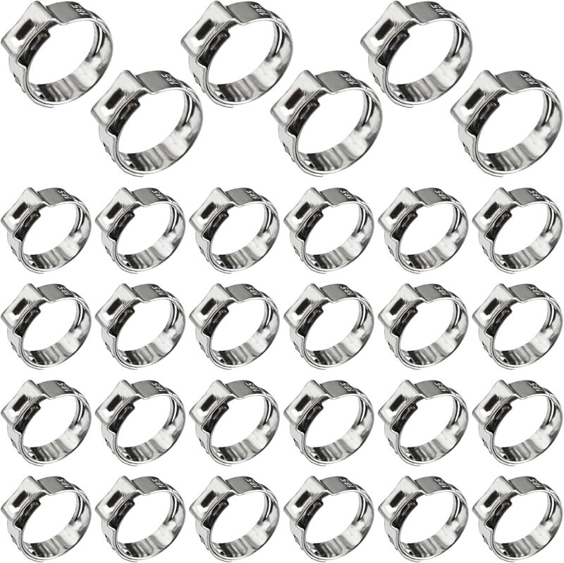 AUXBC 30Pcs 15.3-18.5mm Single Ear Hose Clamps, 304 Stainless Steel Adjustable Cinch Crimp Rings, Perfect for Automotive Plumbing, Home Appliance, Secure Pipe Fitting Connections - Image 1